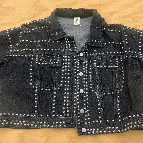 W.O.I. Today Jackets & Blazers - W.O.I. Today Black Studded Denim Jacket Girl Gang Cropped Punk Rock Trucker Med